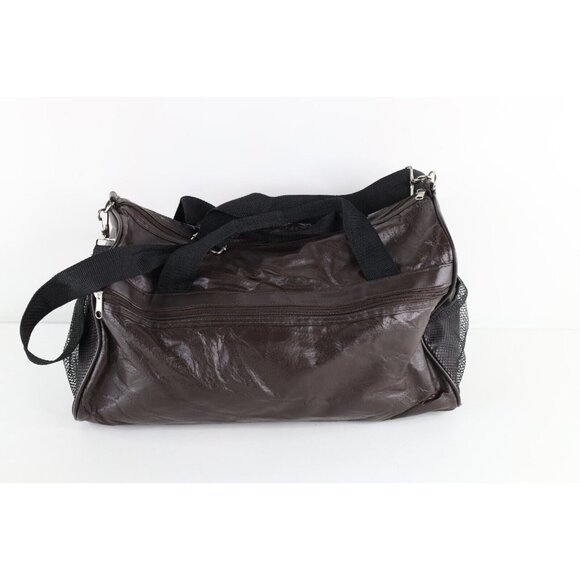 Vtg 90s Streetwear Patchwork Leather Handled Duffel Bag Carry On Weekender Brown